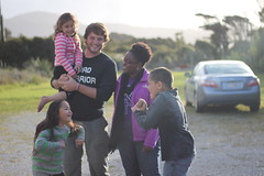 Jacob and Litza with local Maori children at Bruce Bay
