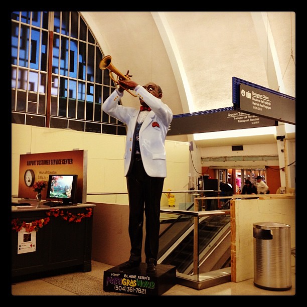 Louis Armstrong welcoming us to his airport! #nola #neworleans
