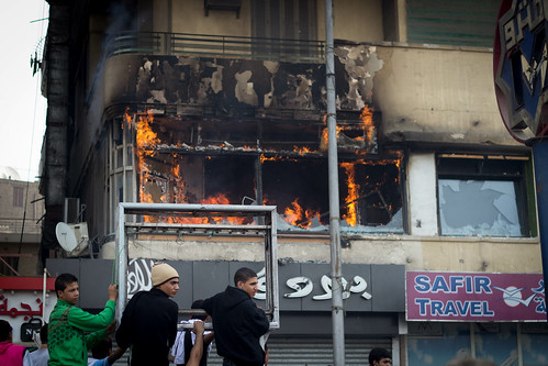 Al Jazeera office burnt down on Tahrir