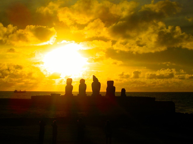easter island travel, moai at sunset