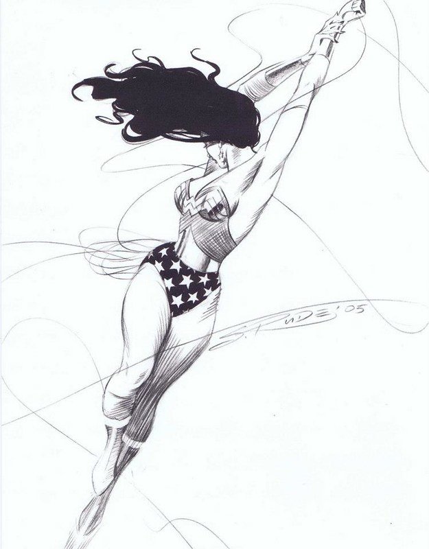 Wonder Woman in flight by Steve Rude