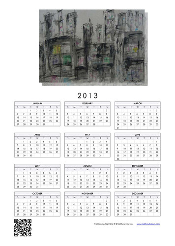 2013 Calendar - Ink Drawing Night City 3