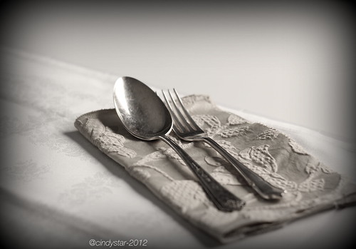 Old fashioned napking and silver cutlery