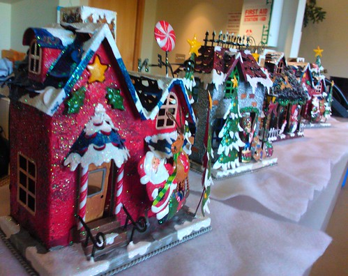 Santa candle house in a row, candy cane, Costco Wholesale corporate headquarters, entry room, Issaquah, Washington, USA by Wonderlane