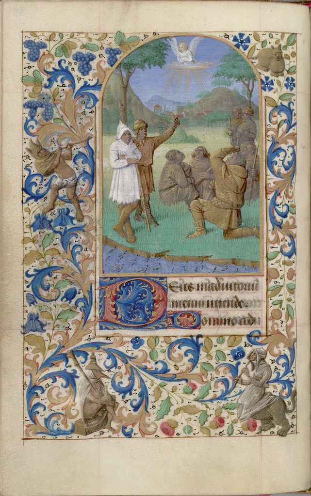 painted biblical manuscript miniature: the Annunciation