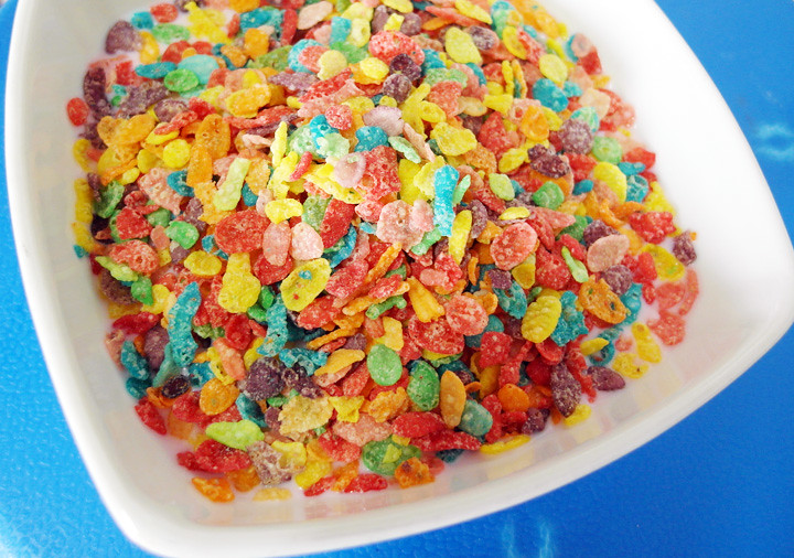 Fruity Pebbles cereal with milk