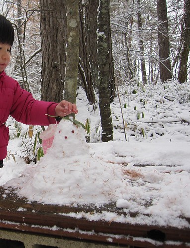 小さな雪だるまを作りました・・・サラサラ雪で固まらず変な雪だるまです・・ by Poran111