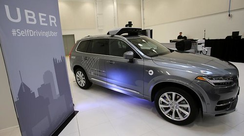 Uber's Volvo XC90 self driving car is shown during a demonstration of self-driving automotive technology in Pittsburgh