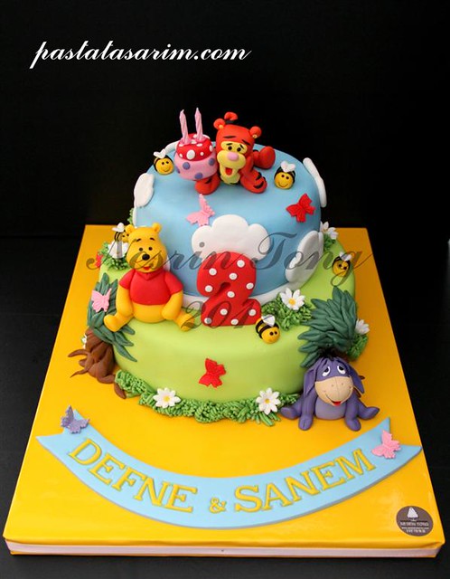 winnie the pooh 2nd birthday cake - twins defne & sanem (Medium)