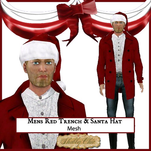 Shabby Chic Mens Red Trench and Santa Hat by Shabby Chics