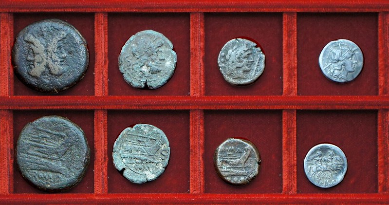 RRC 112 staff bronzes, RRC 113 denarius, Ahala collection, coins of the Roman Republic
