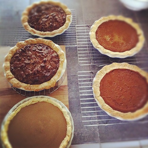 my husband made these pies : two pecan, two pumpkin, one maple cream #thanksgiving #fromourkitchen