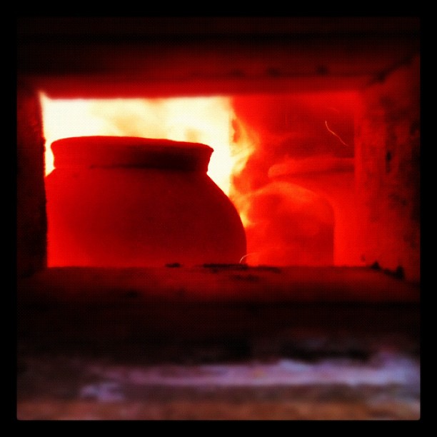Wood firing pottery.