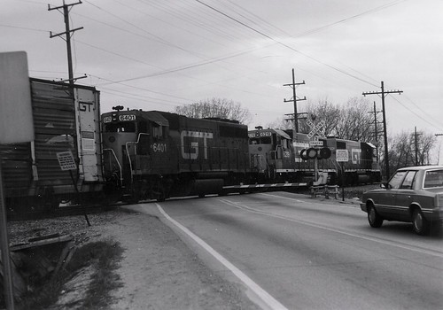 Northbound Grand Trunk Western Railroad freight train crossing West 123rd Street.  Alsip Illinois.  April 1990. by Eddie from Chicago