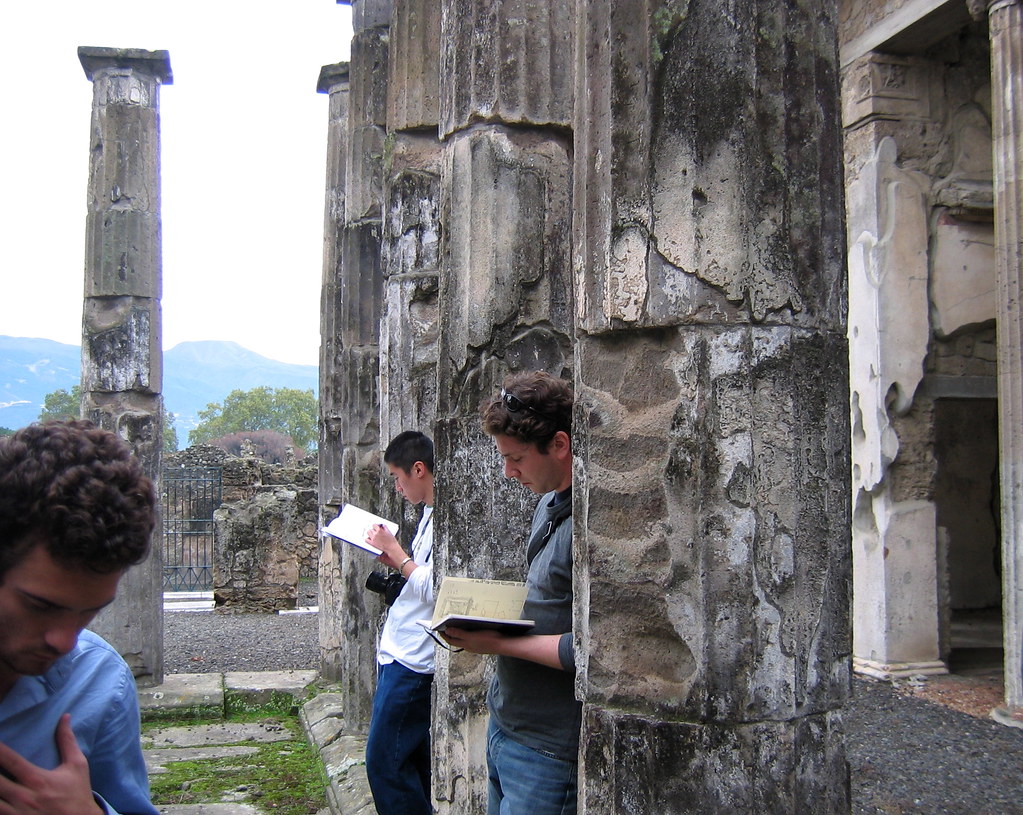 Architecture students Adam Greene and Albert Lin sketching in Pompei, fall 2004.

photo / Troy Rog-Urman (B.Arch. '06)