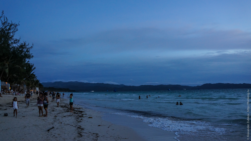 Вечерний пляж на остров Боракай, Филиппины