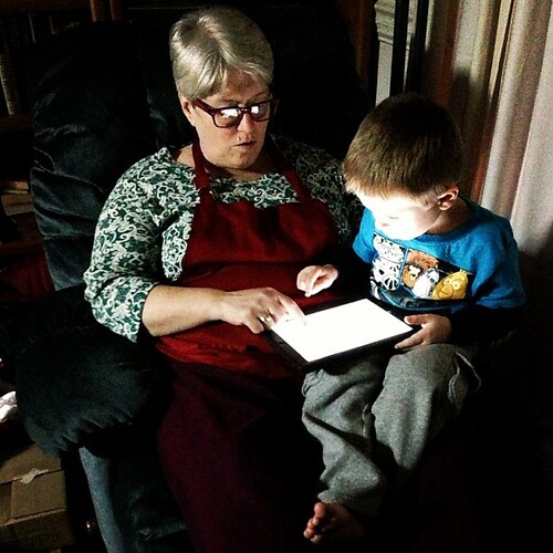 Zachary shows Angry Birds Star Wars to Gram Z during a break from preparing Christmas dinner