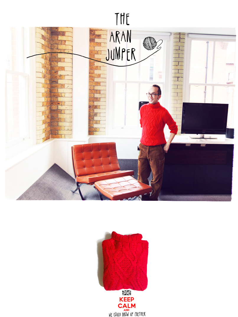 red aran sweater