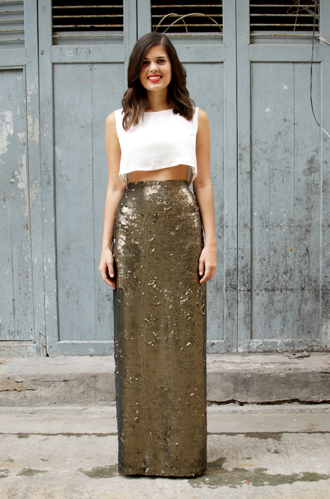 Tall Silver Matte Sequin Maxi Skirt, Tall