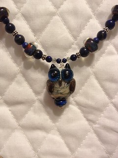 Owl with lampwork beads, silver, and lapis