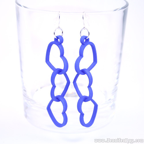 3D Printed Blue Interlocking Heart Earrings by JenniferRay.com