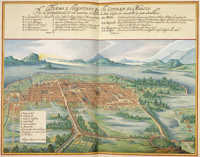17th cent. hand-coloured engraving of Mexico
