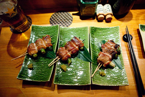 Trio of duck with asapargus skewers