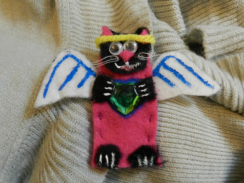 Jen made me a cat angel finger puppet with a big heart