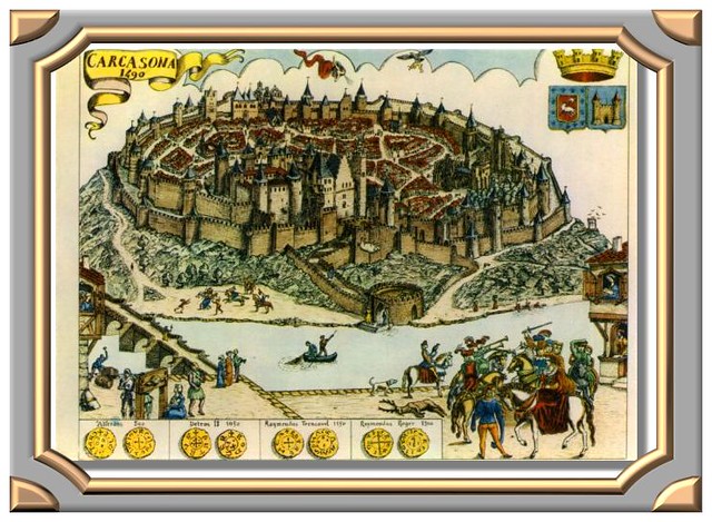 CARCASSONNE (Aude) - La Cité en 1490 - Vieille gravure de l'époque -70-150