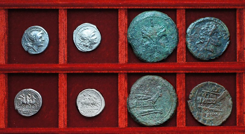 RRC 106 staff denarii, RRC 106 staff and club bronzes, Ahala collection, coins of the Roman Republic