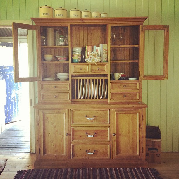This pine dresser was a hand me down. Incredibly useful in a house with no cupboards.