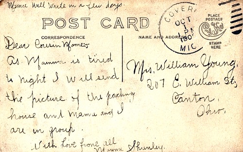 1909 Message side of packing house card.