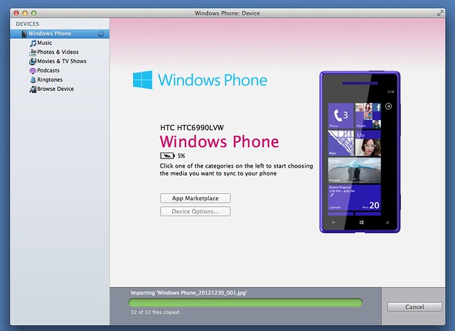Importing Windows Phone for Mac