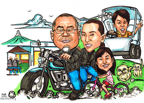 Family caricatures in Phuket Da Vinci bar
