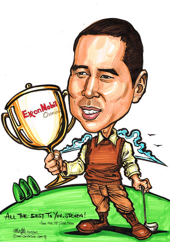 golfer caricature with trophy for ExxonMobil Chemical