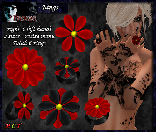 [$55L PROMO] *P* Flower Rings ~Black-Red~