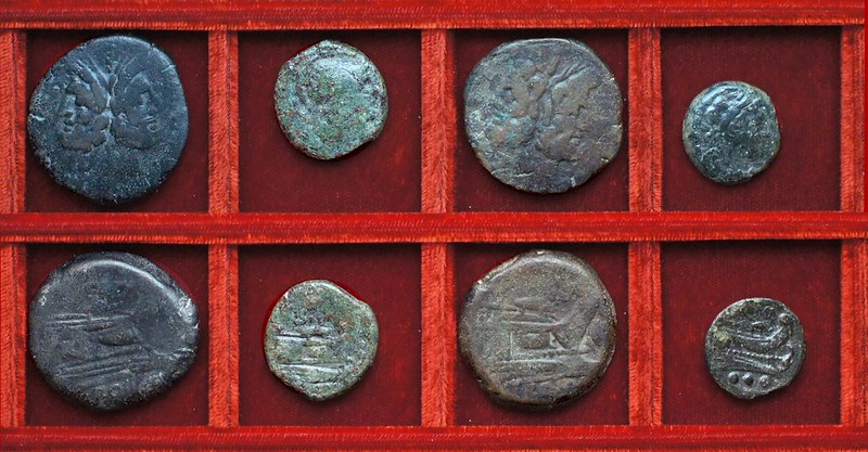RRC 151 S.FVRI Furia bronzes, RRC 151B dolphin second series bronzes, Ahala collection, coins of the Roman Republic