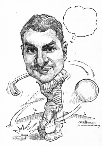 golfer caricature in pencil
