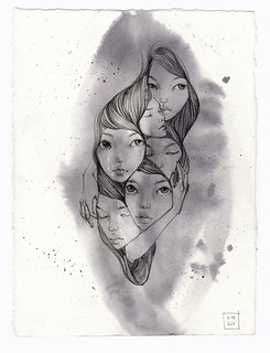 Original Study Drawing. Faces & Hands. Ink wash & Graphite on Rives BFK. Â© 2012.