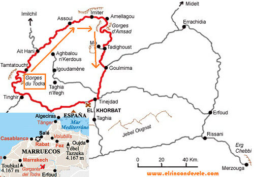 Mapa ruta bereber por el Medio Atlas de Marruecos