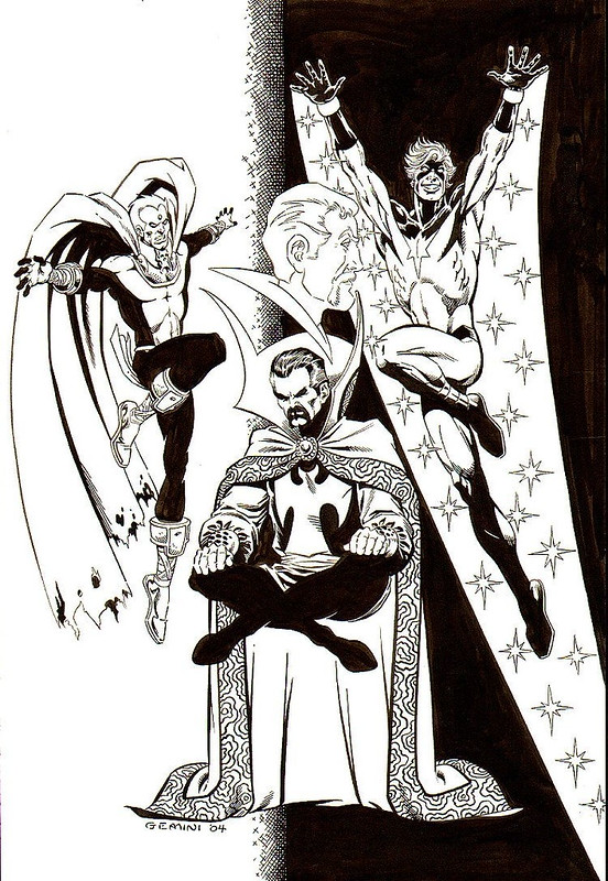 Jim Starlin and Al Milgrom Warlock, Capt. Marvel, Dr. Strange Illustration Illustration Original Art (2004)