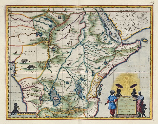 17th c. hand-coloured map of Ethiopia and north east africa