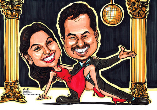 Dancing couple caricatures