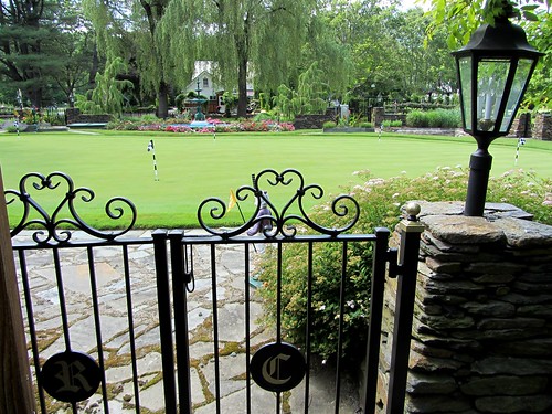 A view of the putting green, a central feature of the gardens