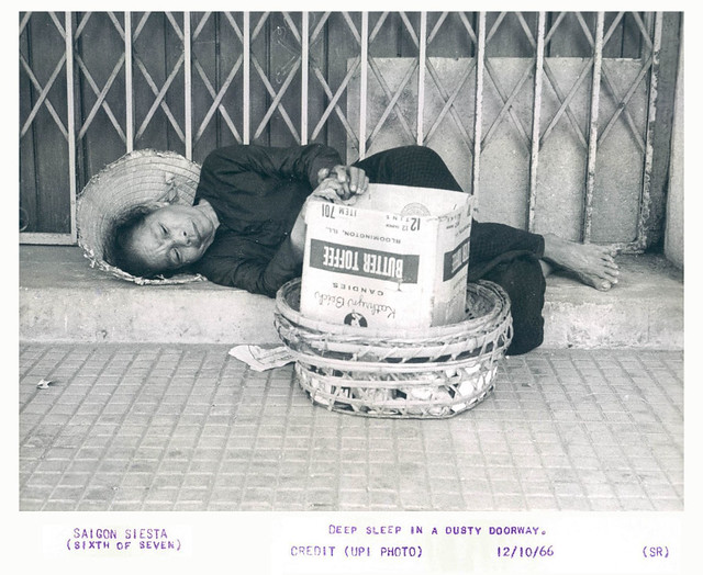 1966 Saigon Siesta Poor Woman Deep Sleep in a Dusty Doorway Basket