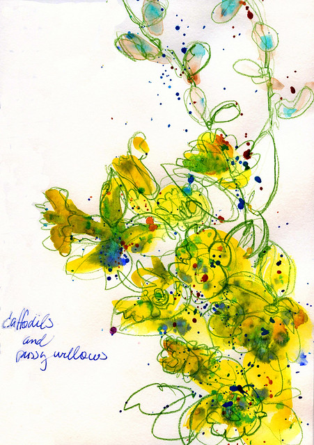 Journal page: daffodils/pussy willows