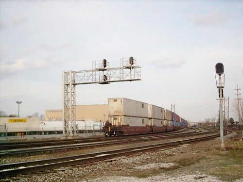 Eastbound Union Pacific Railroad double stack container train passing through Hayford Junction.  Chicago Illinois.  March 2007. by Eddie from Chicago