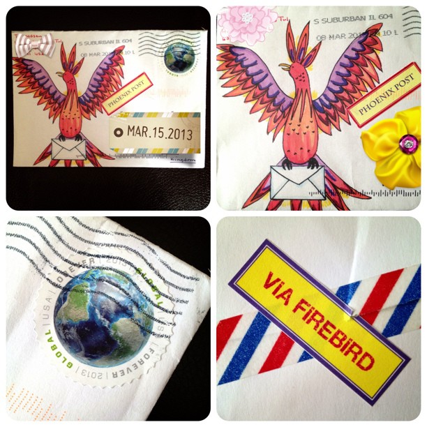 1/3 of my #elevatedenvelope #phoenix #watercolour #envelope #snailmail #exchange #fun #washitape #postagestamp #usa