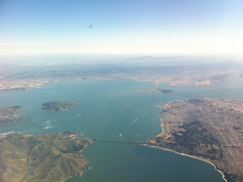 Golden Gate Bridge and San Francisco during the descent to SFO