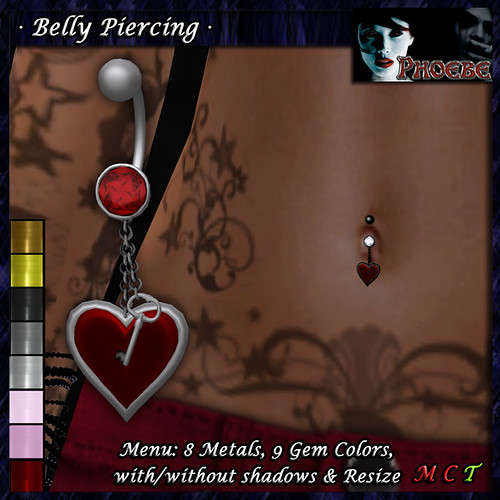 [$60L NEW] *P* Key to my Heart Belly Piercing ~8 Metals-9 Gems~ Transfer